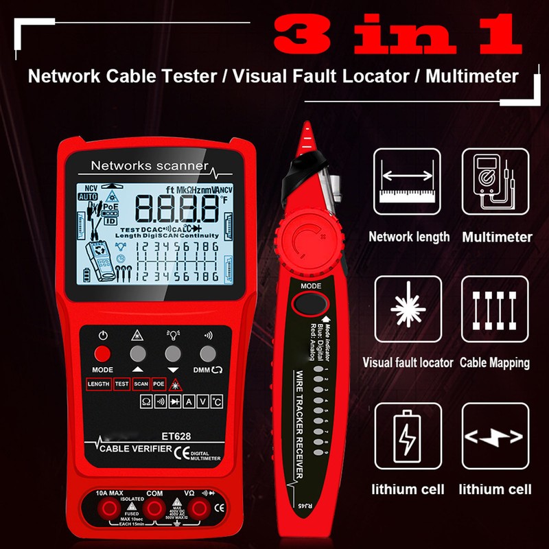 Network Cable Tester Tracer Kit Multifunctional CAT5 CAT6 Ethernet Wire