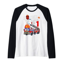 1st Birthday Toddler Firefighter Fireman Party Costume Kids Raglan Baseball Tee