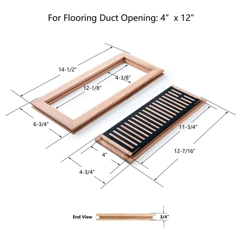 Razo White Oak Flush Mount Floor Register, Wood Vent Cover,