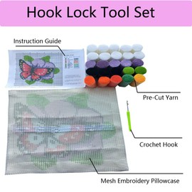 Latch Hook Kits for Adults and Kids, DIY Pillow Case Making Kit with Printed Canvas, 17x17 Inch