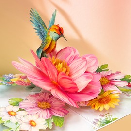 Happivue Pop Up Birthday Cards, Hummingbird Flowers Happy Birthday Card for Women, 3D Mothers Day Cards Pop Up with Envelope and Blanknote, Greeting Card for Anniversary Thinking of You Thank You