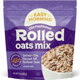 Easy Morning Rolled Oatmeal Mix, Organic Ingredients, Naturally Gluten-Free, No Sugar Added, Old Fashioned Oats with Seeds for Baking or Breakfast, 15 Oz (10 servings)