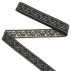 FINGERINSPIRE 10 Yards Jacquard Ribbon 1 inch Wide Boho Lace Trim Vintage Floral Embroidered Ribbon, Black Ethnic Style Lace Trim for Sewing Handmade Bag Clothing Decoration DIY Crafts
