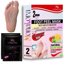 MonaLora Foot Peel Mask for Dry, Cracked Heels – Exfoliating Callus Remover with Natural Fruit Extracts – Baby Soft Feet in 1 Week – 2 Packs | Strawberry Scent