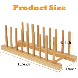 Yuixoseu 4 Pack Bamboo Dish Drying Rack Kitchen Cabinet Organizer, Plate Pot Lid Organizer, Wooden Drying Rack Stand Drainer for Dish, Pots, Lids, Bowls, Cups, and Cutting Boards and Books