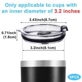 HINZIC 5 Pack Yeti Lid,Replacement Lids for 20 oz Tumbler,Travel Spill Proof Resistant Cup Lids Covers with Slider Switch fit Coffee Cups and More, Straw Friendly,Black