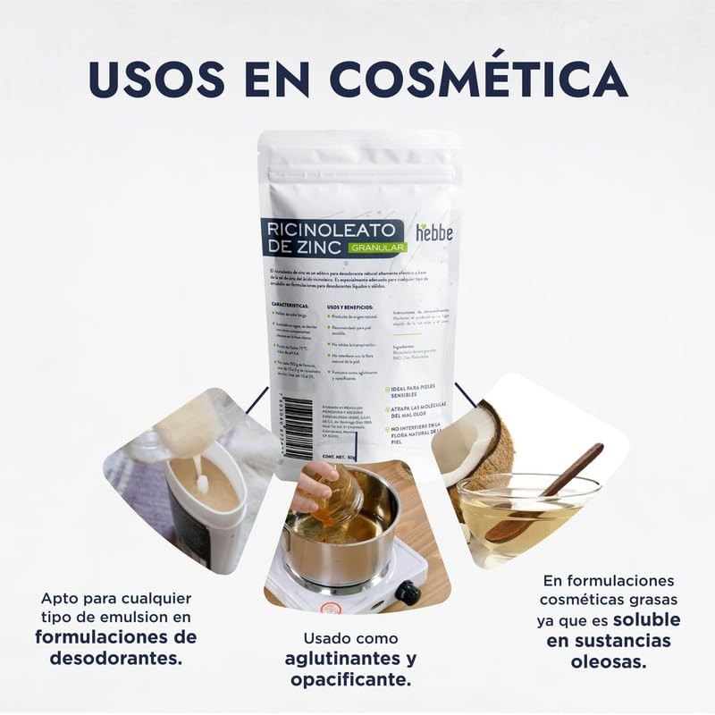 Hebbe - Ricinoleato de Zinc Desodorante Natural para Emulsiones, 50