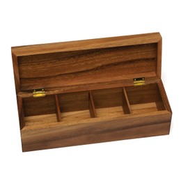 Lipper International Acacia Wood Tea Box with 4 Sections, 12-1/2" x 4-1/8" x 3-7/8"