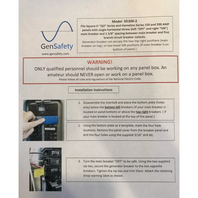 GenSafety NSD-200 Square D QO & Homeline Series Generator Interlock