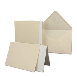 10 x Card Set DIN B6-12 x 17 cm - 120 x 170 mm - Folding Cards with Letter Envelopes and Insert Sheets - Ribbed Structure Surface - Cream Chamois - Vintage Invitation Cards