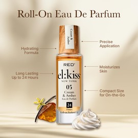 EL:KISS Roll On Perfume, Cream & Amber Inspired by Tresor La Nuit, Eau de Parfum 12mL (.40 Fl Oz), Hydrating & Long-Lasting, Alcohol-Free & Mineral Oil-Free, With Jojoba, Argan & Coconut Oil