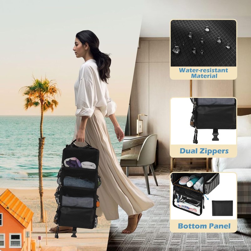 Surblue Travel Hanging Packing Cubes with 2 Hooks Hanging Shelves