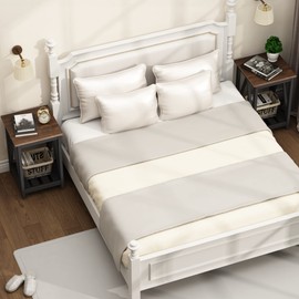 ChooChoo Farmhouse End Table, Rustic Vintage End Side Table with Storage Shelf for Small Spaces, Nightstand Sofa Table for Living Room, Bedroom Black 2 Pack