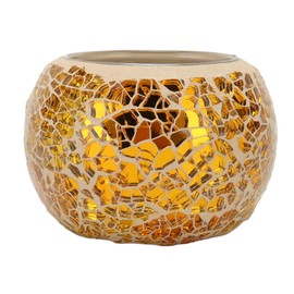 Portavelas de Mosaico, Portavelas de Vidrio Dorado Práctico para Decoración de Mesa de Comedor