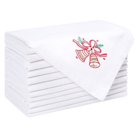 UniQloth Christmas Napkins Set of 12 Xmas Cloth Dinner Napkins 100% Cotton - Soft Durable Washable - Perfect Holiday Napkins 18x18 Embroidered - Christmas Bells Cloth Dinner Napkins