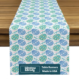 Easter Table Runners 36 Inches Long | Easy-Care Stain & Wrinkle Resistant | Machine Washable | Bright No-Fade Colors | Spring Easter Table Decorations for Home | Blue Easter Eggs - 14 x 36 Inches