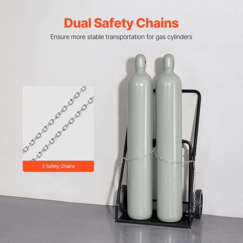 Dual Welding Cylinder Cart 440LBS Static Weight Capacity 10-Inch Solid