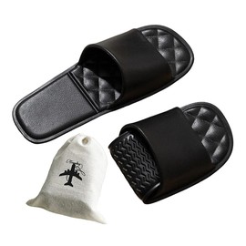Cedar Eight Folding Slippers with Pouch, Portable Slippers, Travel, Airplanes, Indoor Shoes, Bullet Trains, Airplanes, Indoor Slippers, 9.1 - 10.8 inches (23 - 27.5 cm), Black, L