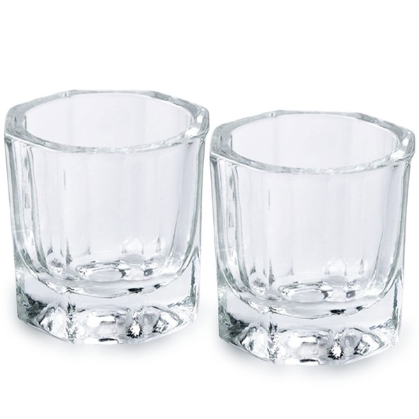 Bulex 2 Pack Dappen Dish Cups for Nail Art Acrylic Liquid - Clear Glass Nail Monomer Liquid Bowl Dampen Dish Acrylic Powder Holder, Acrylic Glass Jar for Nails