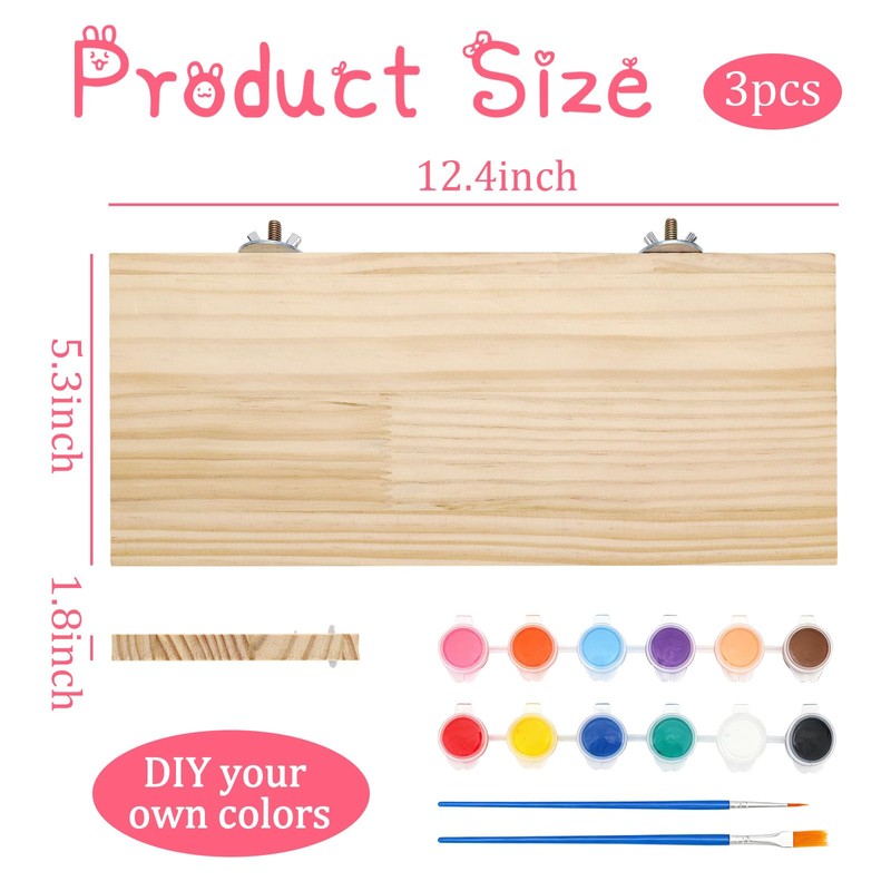 3 Pack Bird Perch Stand, Natural Wood Platform and Playground