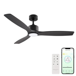 Madera Collection Smart 3-Blade 52in Ceiling Fan 2700K-6000K CCT Selectable LED Light Kit with Remote Control and Black Hardware with Ebony Solid Wood Blades Works With iOS or Android App