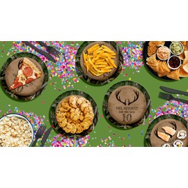 Deer Hunting Tenth Birthday - 32 Piece Disposable Party Supplies - Decorations for Hunter 10th Birthday Round Party Plates - Large 9" Paper Plates In Bulk
