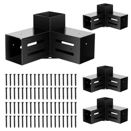 3-Way Pergola Brackets 4x4 (Inner Size 3.5"x3.5"), 90° Right Angle Corner Extension Bracket Woodworks DIY Pergola kit with Black Powder Coated,Modular Sizing Gazebo Hardware (4PCS)