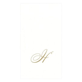Entertaining with Caspari White Pearl Paper Linen Guest Towels, Monogram Initial H, 24-Pack