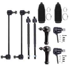 SCITOO 10pcs Front End Suspension Kit fit 2004-2012 for Chevy for Malibu 2005-2010 for Pontiac G6 2007-2009 for Saturn Aura Outer Inner Tie Rod End Steering Boot Lower Ball Joint Sway Bar Link