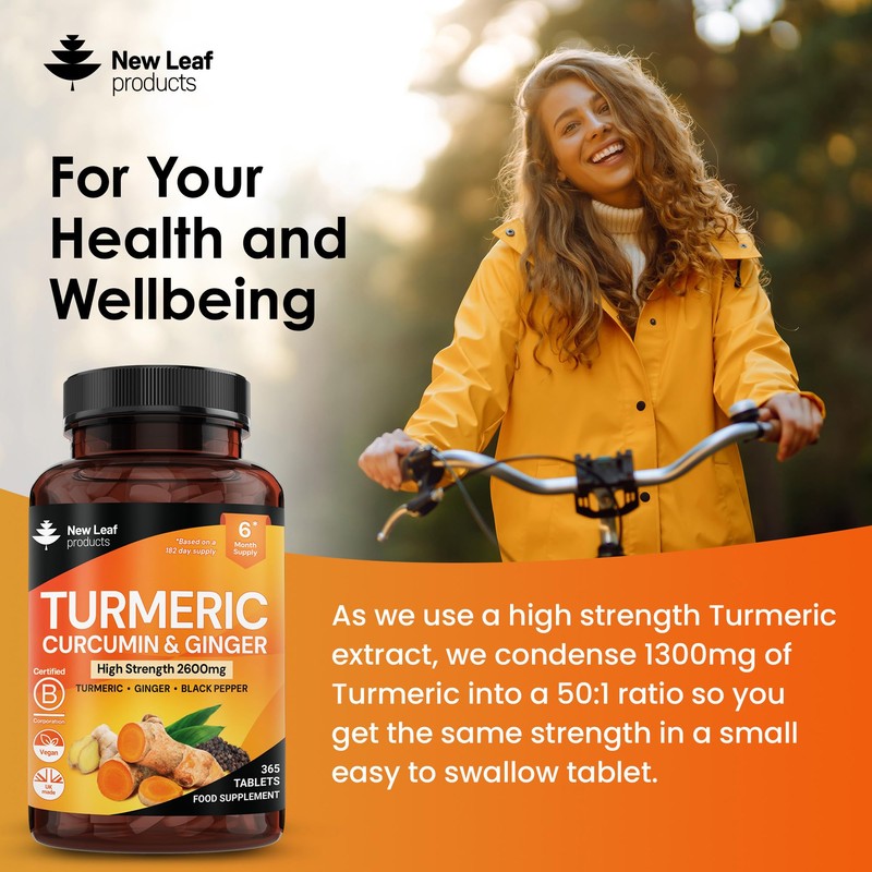Turmeric Tablets 2600mg High Strength with Black Pepper & Ginger