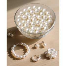 Laopottbeads 230 Pcs Ivory White 12MM Pearl Beads for Jewelry Making Round Pearl DIY Kit for Bracelets, Earrings, Necklaces & Anklets