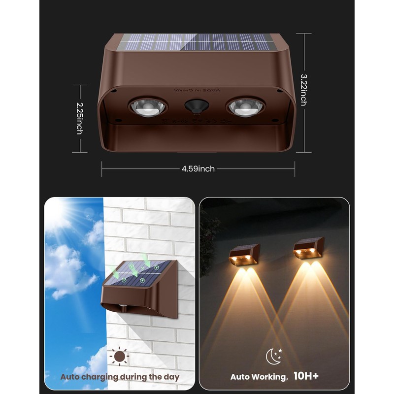 Brighter Solar Fence Lights-3000/4000/6000K 3 Mode,Solar Lights Outdoor Waterproof,Dusk to