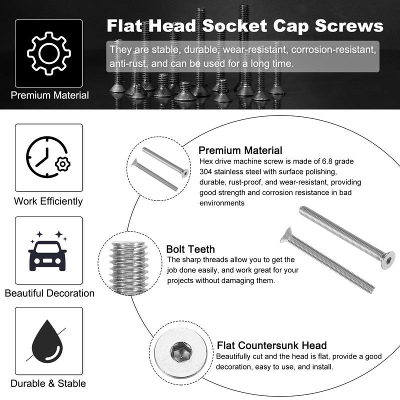 PATIKIL M8 x 85 mm Flat Head Socket Cap Screws,