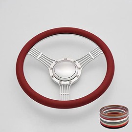Flashpower 14'' Billet Banjo Half Wrap 9 Bolts Steering Wheel with 2'' Dish and Horn Button (Red)