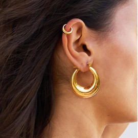 Tewiky Chunky Gold Earrings for Women, 14k Plated Small Hoop Hypoallergenic Oval Women Trendy Fashion Hoops Jewelry Gifts