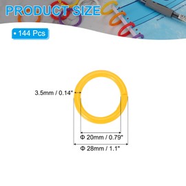 PATIKIL 1.1" Loose Leaf Binder Rings, 144Pcs Binder Ring Book Rings Plastic Key Rings for Paper Index Card Flash Card Book DIY Scrapbook Notebook Photo Album Office, Yellow
