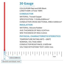 BNTECHGO 30 Gauge Silicone Wire Spool Red and Black Each 50ft 2 Separate Wires Flexible 30 AWG Stranded Tinned Copper Wire