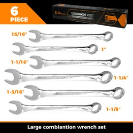 Der Erwachte Large Wrench Set with Rolling Pouch, SAE, 6-Piece, 15/16″, 1″, 1-1/16″, 1-1/8″, 1-3/16″, 1-1/4″, 12 Point, Chrome Vanadium Steel