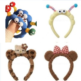 Cat Ear Headband Hair Bows Skincare Plush Fashion Wide Fabric Funny Bigsponge Beige Headbands For Girls Women Makeup Head Bands(4one
