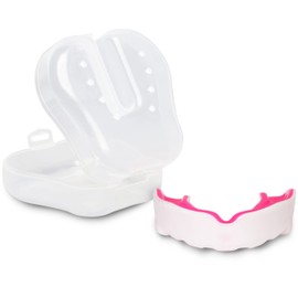 Middle - Large Sports Mouth Guard with Carrying Case (White-Pink)