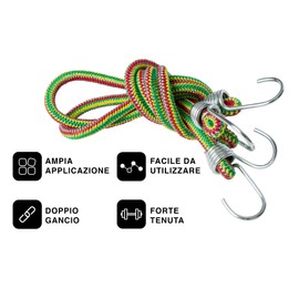 IPEA Elastic Ropes with Luggage Hooks 80 cm for Car and Motorcycle, 2 Units, Made in Italy, Multi-Purpose Rope, Elastic Cords for Attaching Packages, Items, Suitcases, Covers
