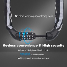 Monotre Bike Chain Lock, 5-Digit Resettable Combination Heavy Duty Anti-Theft Bike Chain Lock, 3.2ft Long Keyless Security Bike Lock with Reflective Strip for Bicycles, Scooters, Motorcycles, Doors