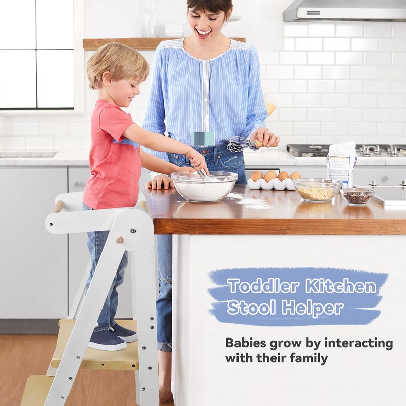 Foldable Toddler Kitchen Tower with Safety Rail, 3-Level Height Adjustable