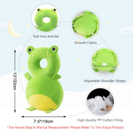 JINYJIA Baby Head Protector Backpack, Baby Head Protection Pillow, Adjustable Toddler Baby Head Protection Safety Soft Pads, Head Protection for 4-24 Months Baby Learning Walking,Frog
