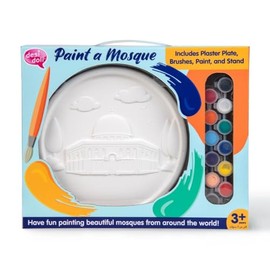 Al-Muallim Books Paint a Mosque Plaster Painting Kit – Islamic Arts & Crafts for Kids – 5 Mosque Designs – Includes Paints, Brushes & Stand - Desi Doll Company (Dome of The Rock - Jerusalem)