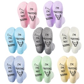Glitopper 8 Pairs Christian Faith Socks Praying Fuzzy Funny Religious Gifts Bulk, I'm Not Sleeping, I'm Praying Novelty Jesus Socks for Adults Men Women Appreciation Religious Gifts, 8 Colors