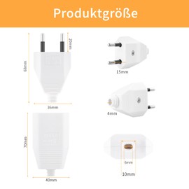 Pack of 2 Euro Plug Flat European Flat Plug, Plug 250 V, 2.5 A Plug 2 Pin, Euro Plug Flat, Euro Coupling Flat, Power Plug, Schuko Plug European Plug (White)