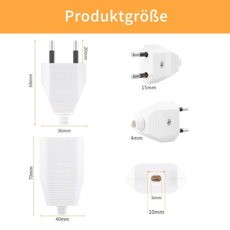 Pack of 2 Euro Plug Flat European Flat Plug, Plug