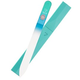 Bona Fide Beauty Double Sided Bohemian Crystal Czech Glass Nail File in Plastic Sleeve, Green/Aqua