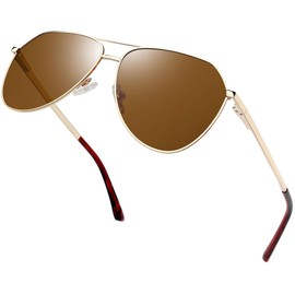 Joopin High Protection Sunglasses Polarised, UV Protection Metal Frame Double Bridge Aviation Sunglasses Mens Women Sun Shades for Driving (Brown)